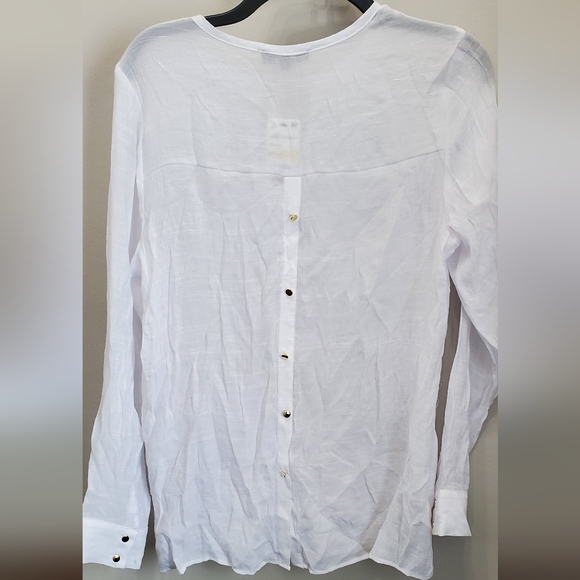 PALETTE WHITE GAUZE TOP GOLD BUTTON-TRIMMED M - Picture 4 of 5